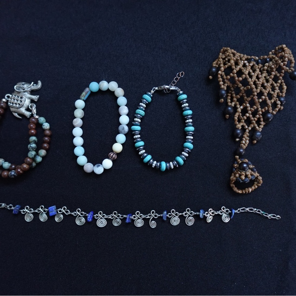 Boho Silver and Blue Beaded Jewelry Bundle